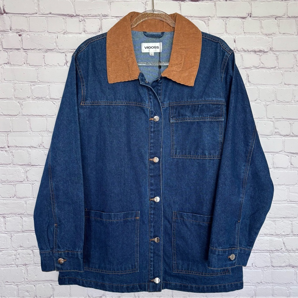 VIGOSS Oversized Denim Barn Jacket with Corduroy Collar--NWT--L - Picture 12 of 16